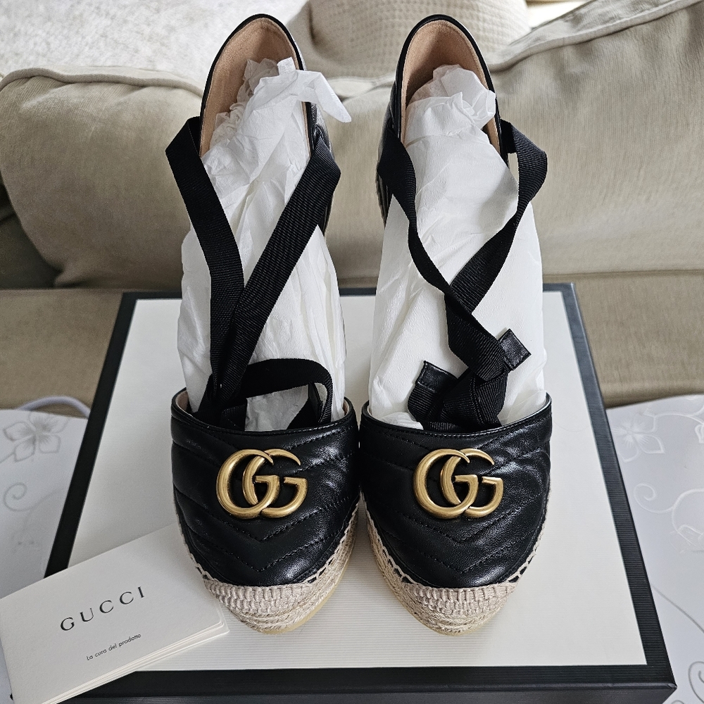 Gucci Women's Black Palmyra Leather Wedges